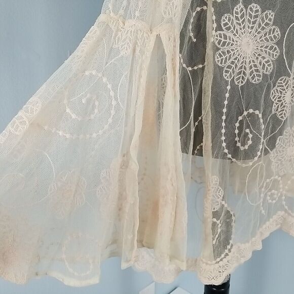 Love Stitch Sheer Boho Floral Lace Tunic Top Large Back zip Split Bell Sleeve - Picture 11 of 13